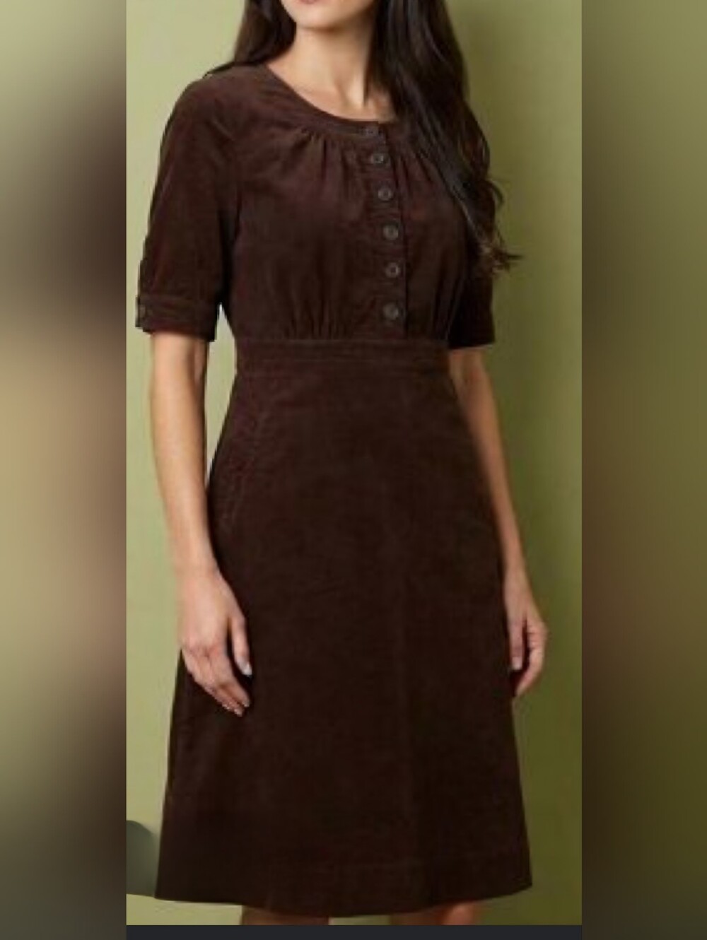 J.CREW Women's Brown Corduroy 100% Cotton A-Line Button Dress Size 6. Fall